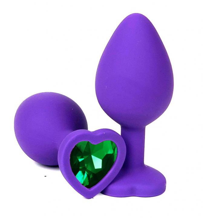 Пробка с зеленым кристаллом "Vandersex Heart" фиолетовая, L 
